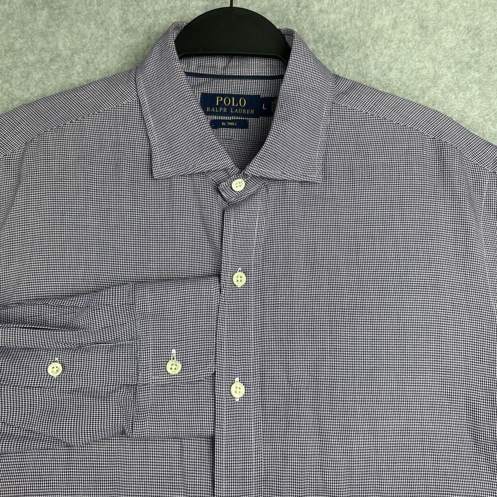 Polo‎ Ralph Lauren Shirt Mens L Oxford L/S Button Purple Houndstooth Check Twill